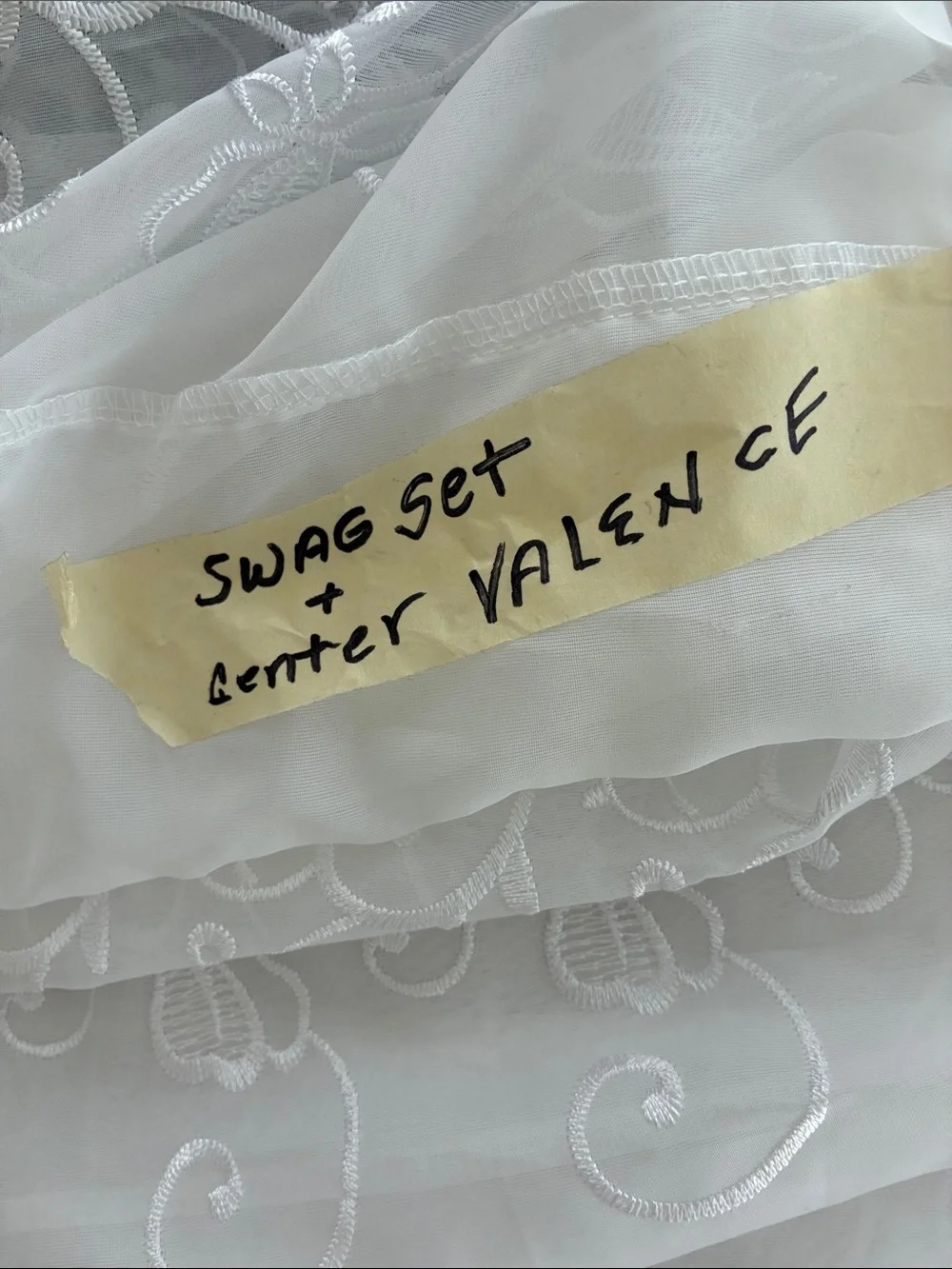 Vintage White Sheer Scalloped Lace Swag Set  and Valance Classic Window Accent